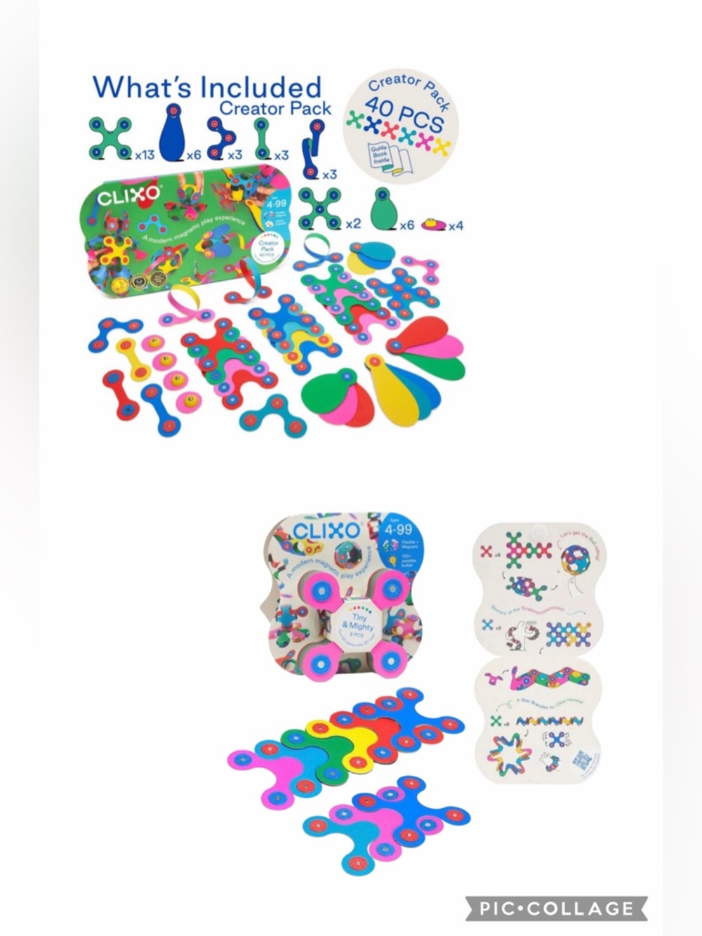Clixo Magnetic Building Sets | 49 Piece Tiny & Mighty + Creator Pack